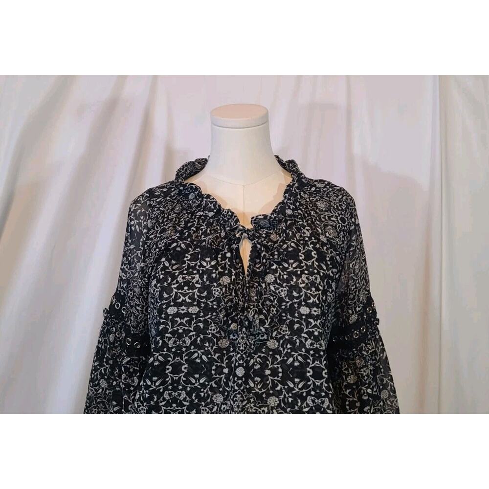 Misa Women's Designer Black White Floral Ruffled Mini Dress Medium New - Picture 2 of 10